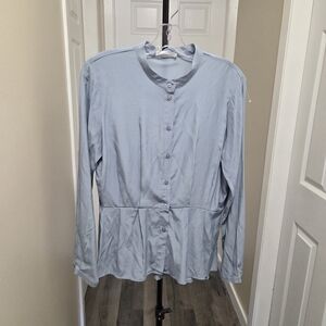 Nwt MSCH Viscose Blend Light Blue Button-Up Top